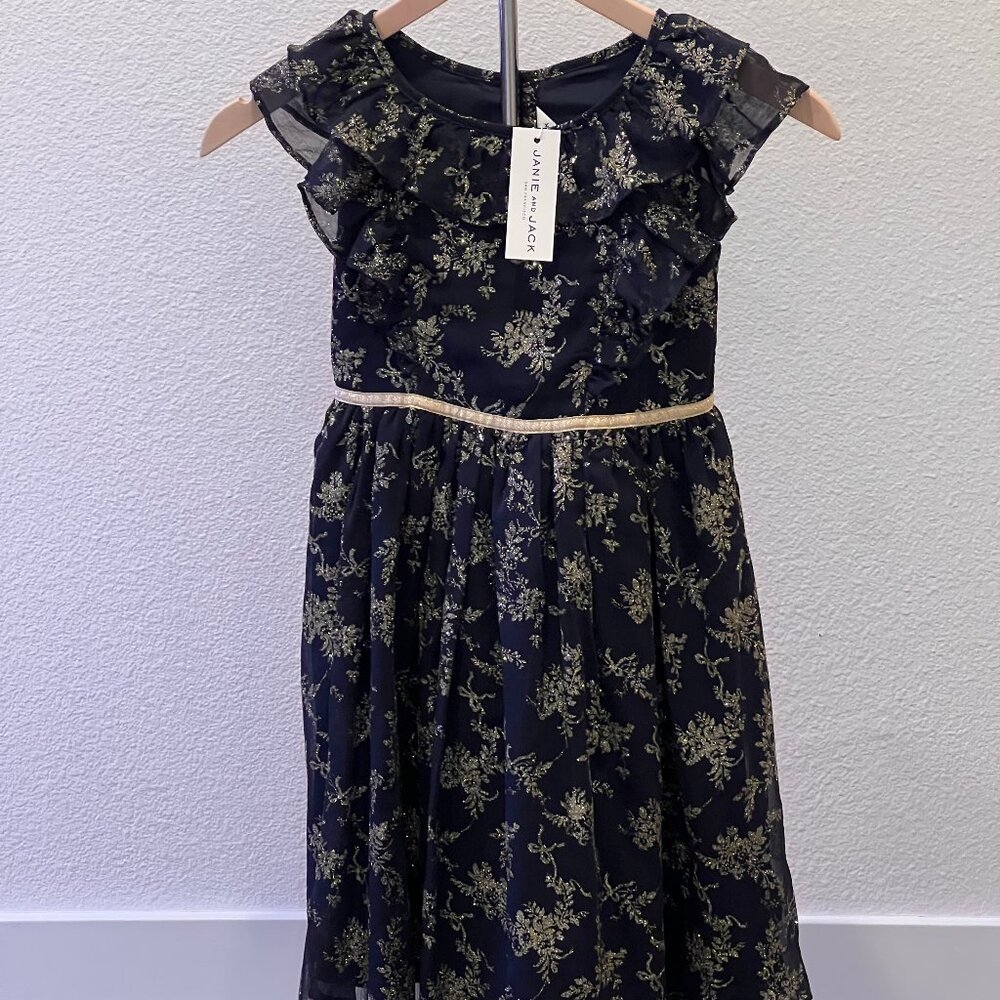 Janie and Jack Gold and Navy Blue Holiday Dress - NWT
